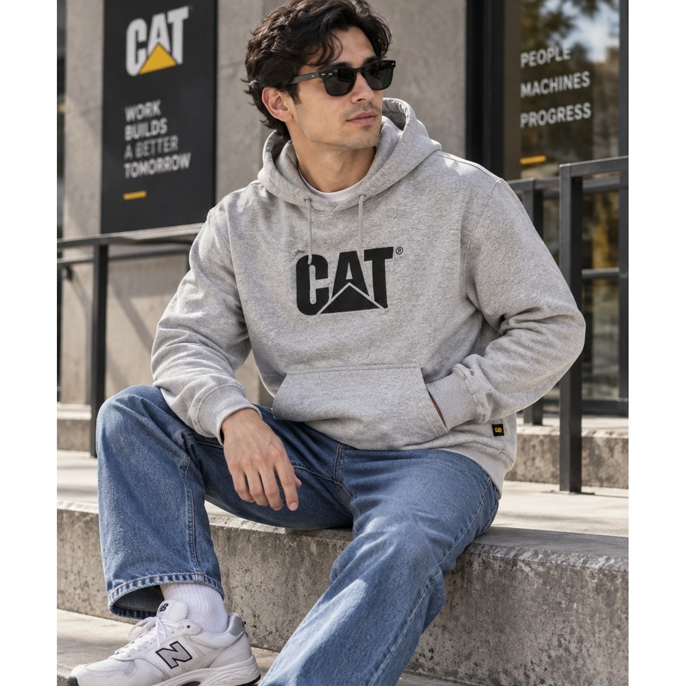 CAT Caterpillar Hoodie Mens M Gray Sweatshirt Workwear Heritage‎ Streetwear